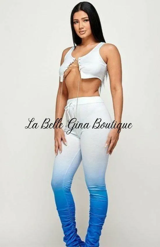 Avena Sleeveless Crop Top And Pants Set-Blue-FINAL SALE