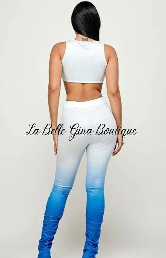 Avena Sleeveless Crop Top And Pants Set-Blue-FINAL SALE
