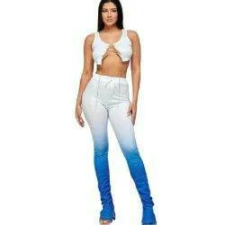 Avena Sleeveless Crop Top And Pants Set-Blue-FINAL SALE