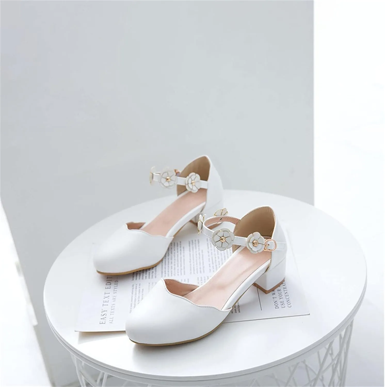 Big Kids Mary Jane Dress Shoes Girls Pumps Heels Flower High School Prom Shoes Ballet Girls Closed Toe Strap Sandals