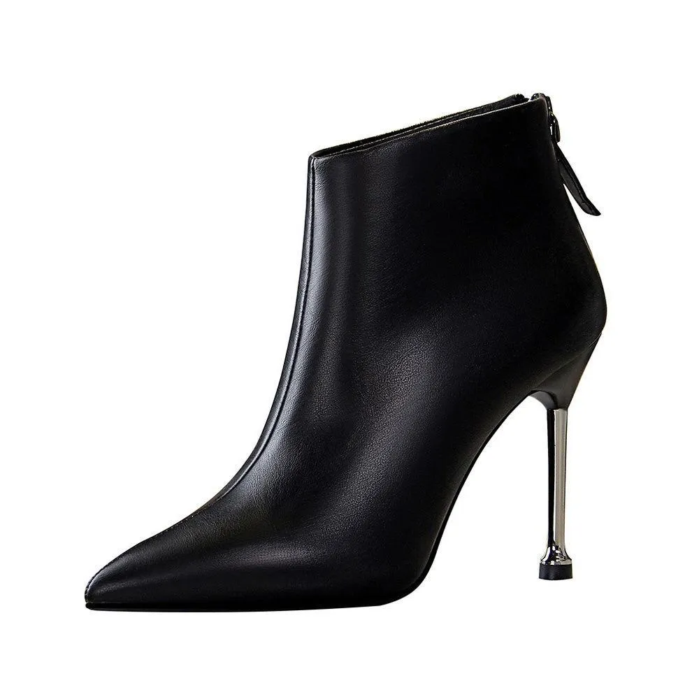 Chicvane Womens Buckle Closure Pointed Toe Stiletto Heel Ankle Boots