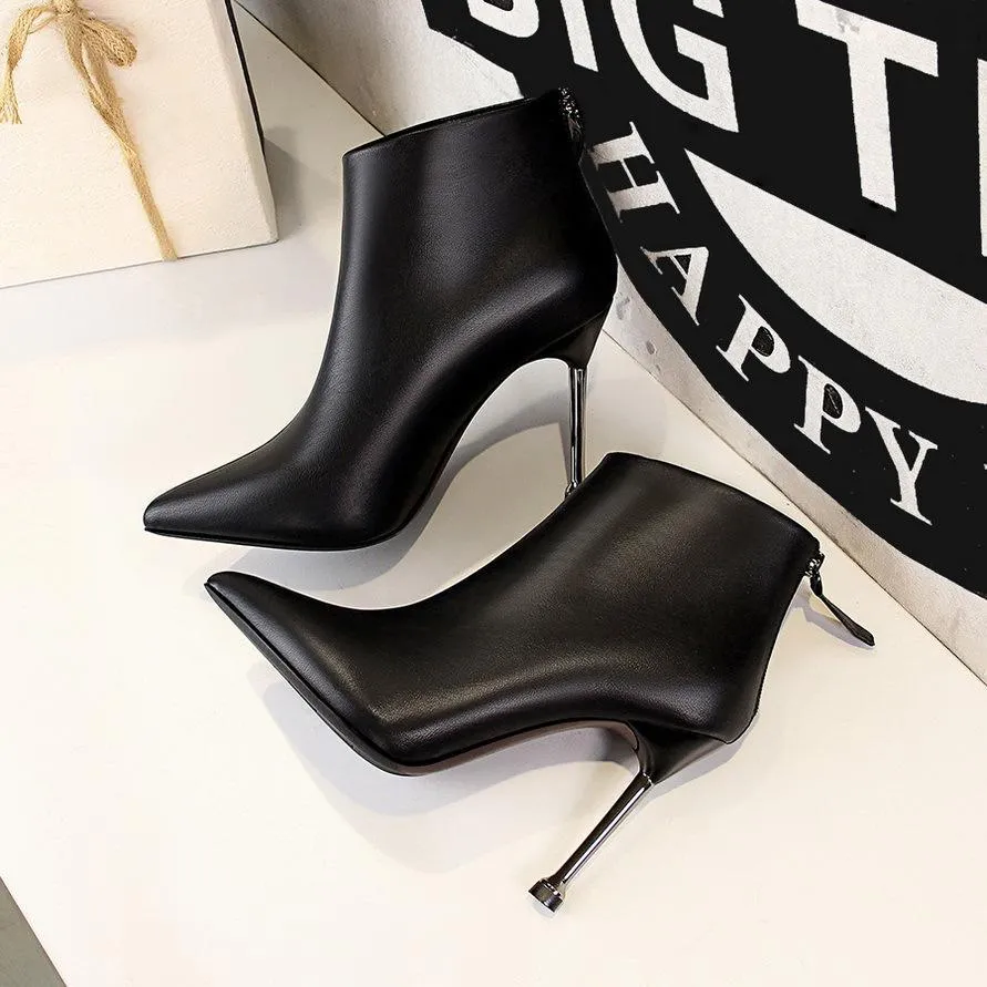Chicvane Womens Buckle Closure Pointed Toe Stiletto Heel Ankle Boots