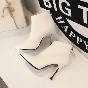Chicvane Womens Buckle Closure Pointed Toe Stiletto Heel Ankle Boots