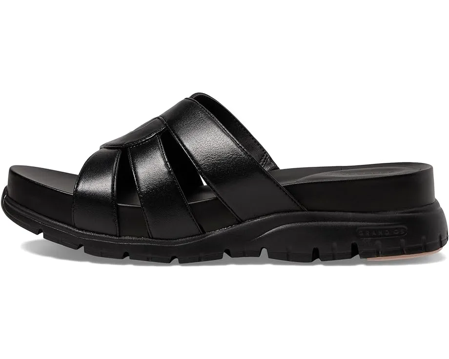 Cole Haan Zerogrand Slotted Slide Black/Black Open Toe Slip On Flat Sandals