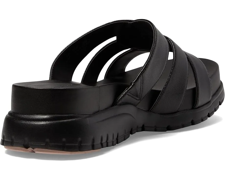 Cole Haan Zerogrand Slotted Slide Black/Black Open Toe Slip On Flat Sandals