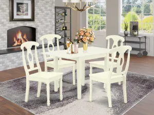 East West Furniture NDKE5-LWH-W 5 Piece Kitchen Table & Chairs Set Includes a Rectangle Dining Table with Dropleaf and 4 Dining Room Chairs, 30x48 Inch, Linen White