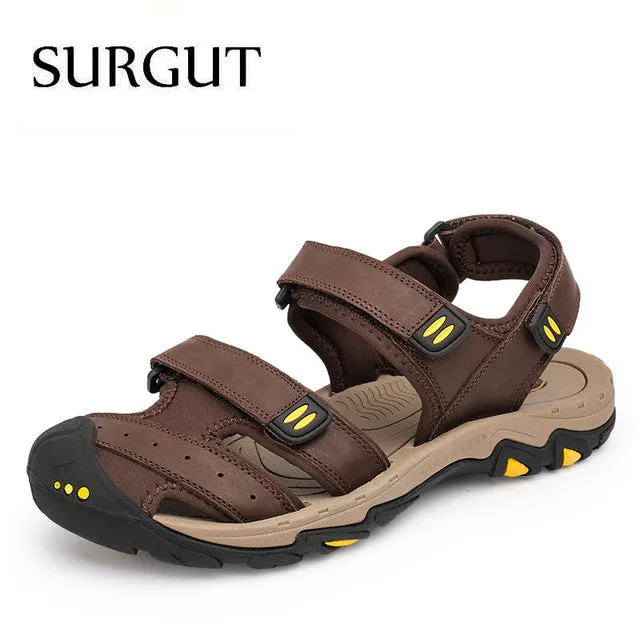 Fashion Summer Beach Breathable Men Sandals Brand Genuine Leather Men's Sandals Man Casual Shoes Plus Size 38-47