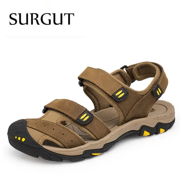 Fashion Summer Beach Breathable Men Sandals Brand Genuine Leather Men's Sandals Man Casual Shoes Plus Size 38-47