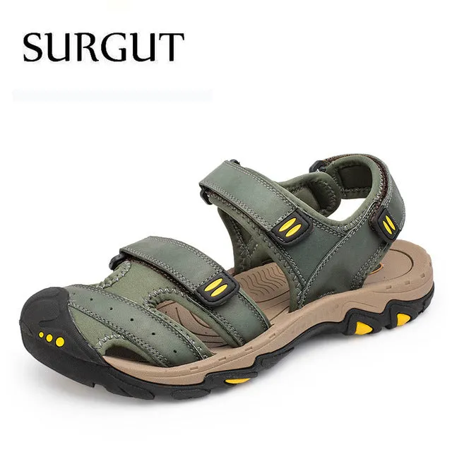 Fashion Summer Beach Breathable Men Sandals Brand Genuine Leather Men's Sandals Man Casual Shoes Plus Size 38-47