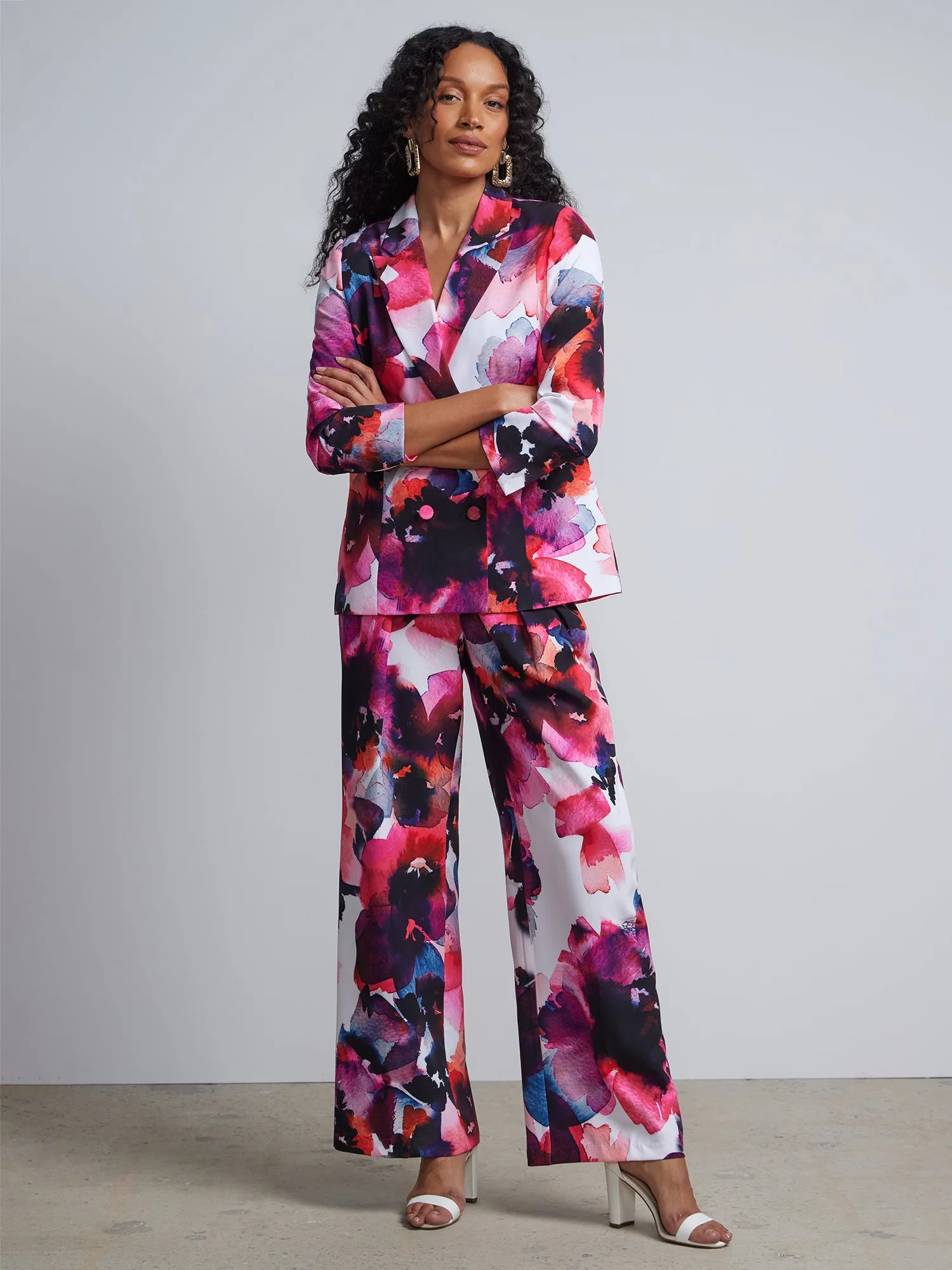 Floral-Print High-Waisted Wide-Leg Pant