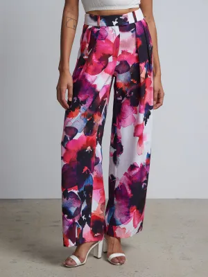 Floral-Print High-Waisted Wide-Leg Pant