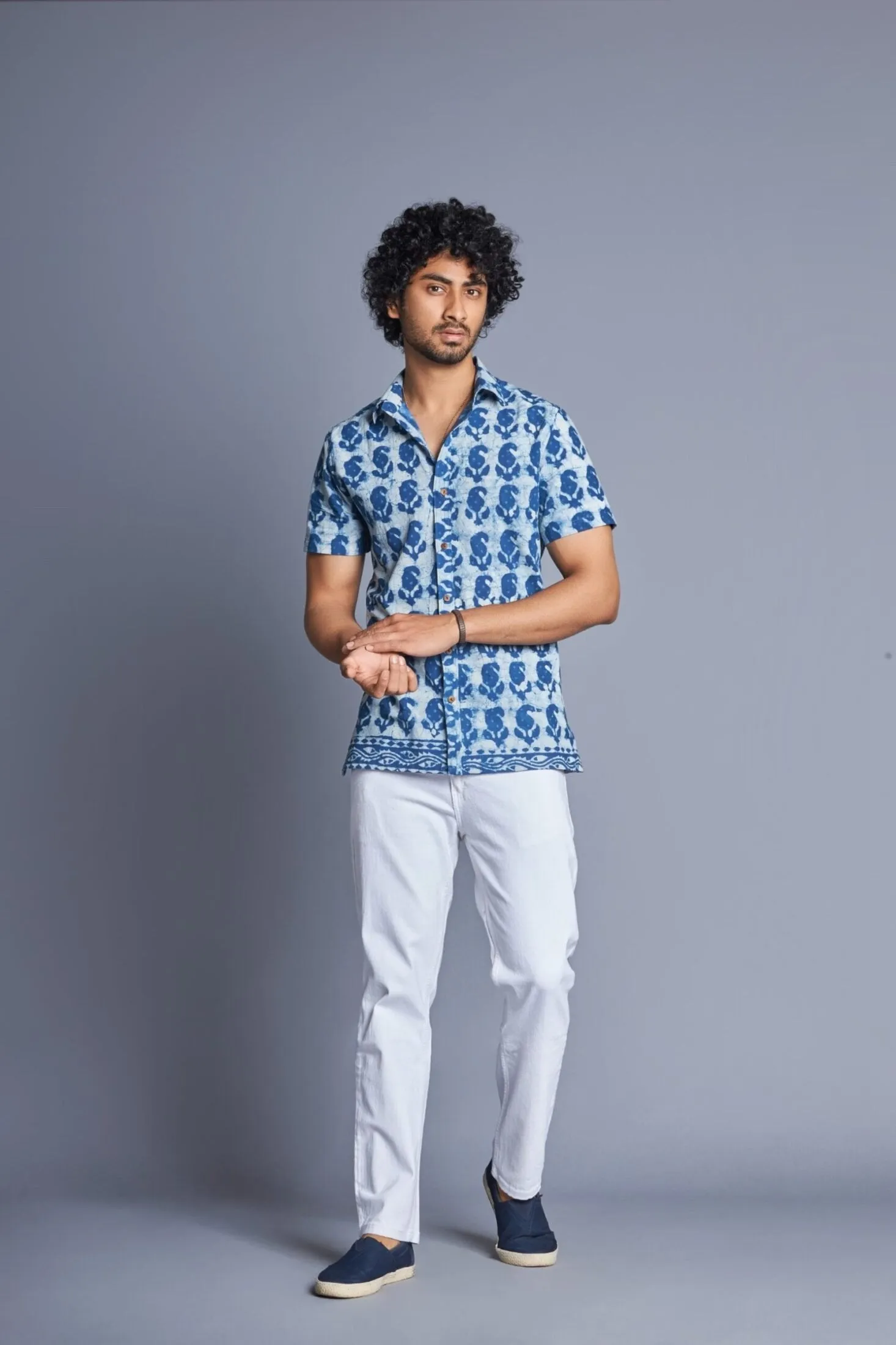 Indigofera- Hand Block Daabu Print Shirt for Men