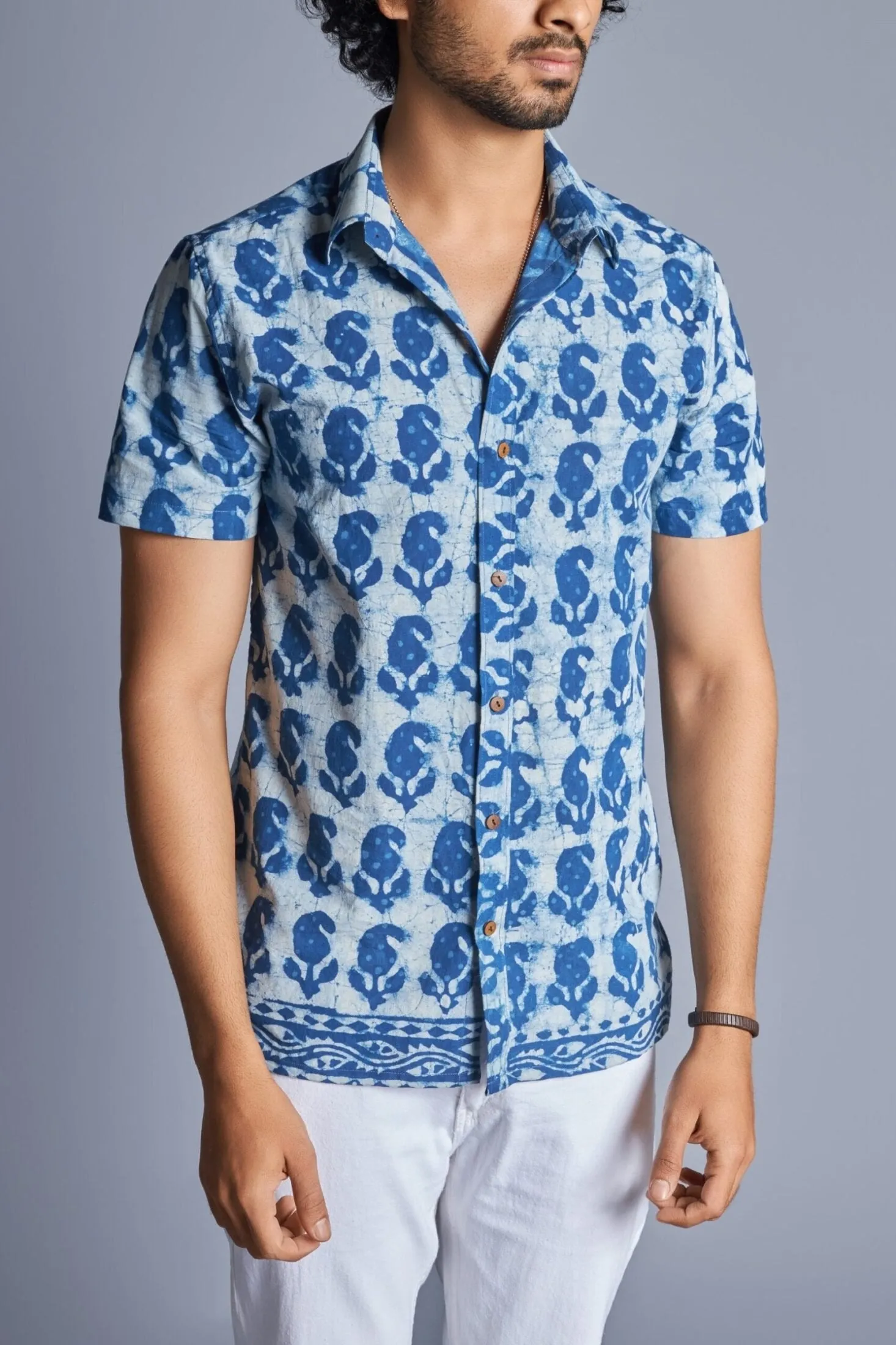 Indigofera- Hand Block Daabu Print Shirt for Men