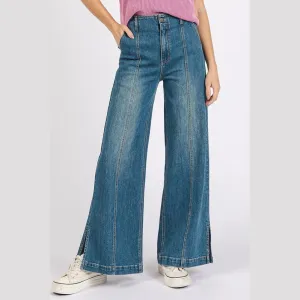 Medium Wash Seam Detail Wide Leg Denim Jeans