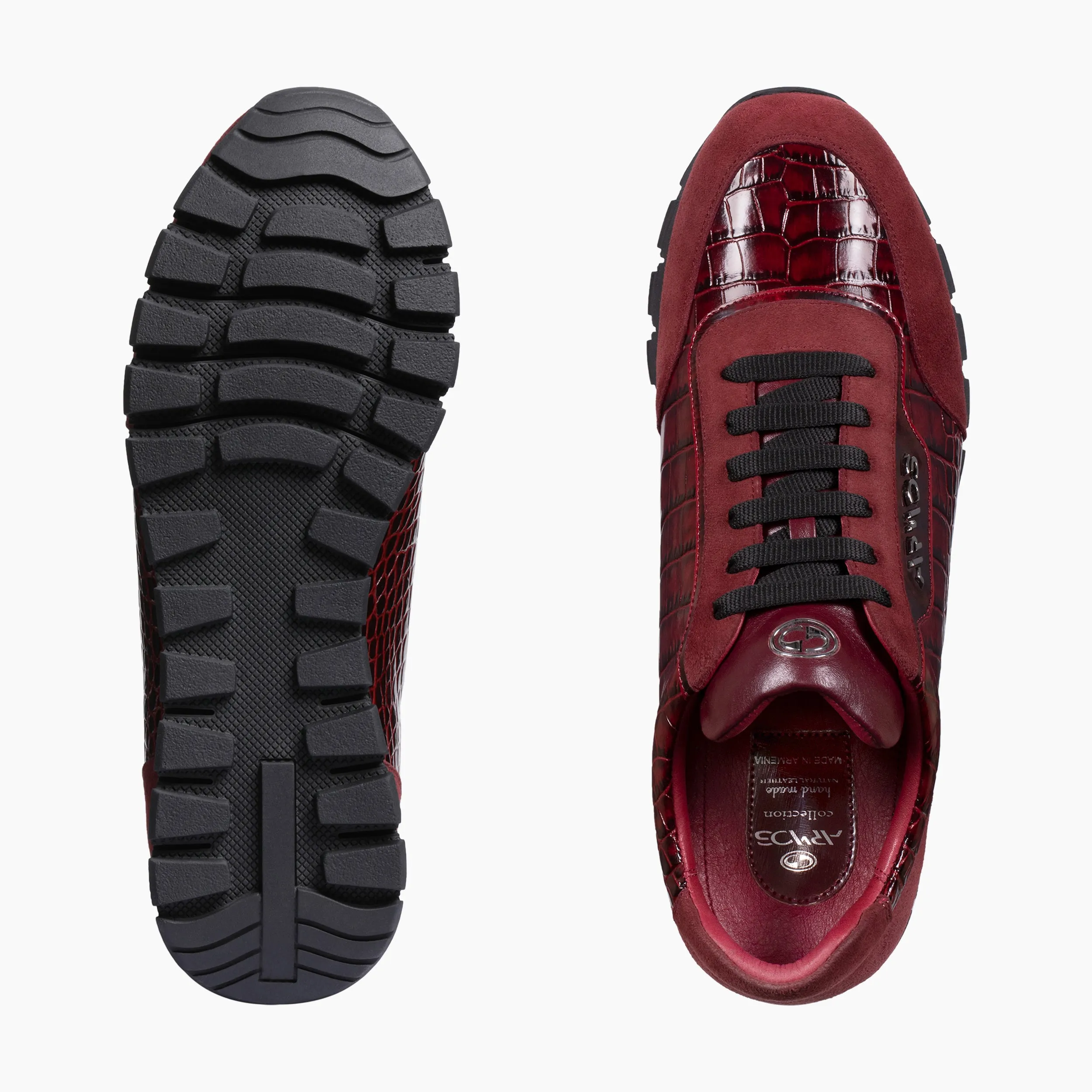 Men's Maroon Croc-Effect Leather Sneaker