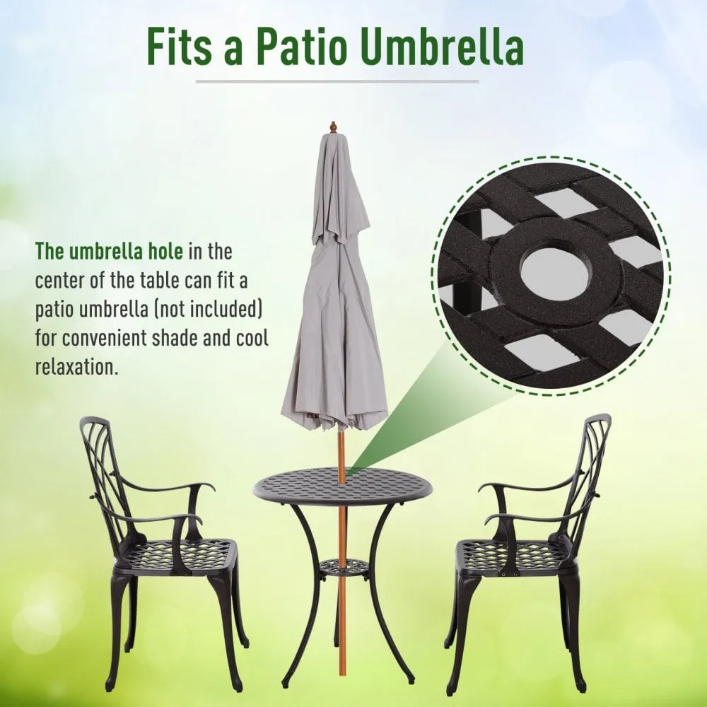 Outsunny Patio Cast Aluminium 3 PCS Bistro Set Coffee Table & 2 Chairs Set Outdoor Garden Furniture Set
