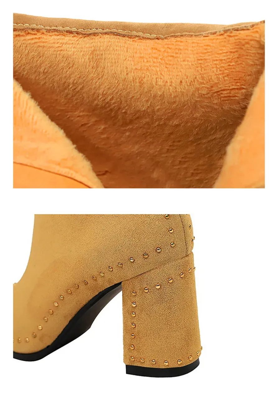 Retro Rivets Women Winter Warm Plush Fashion Short Boots