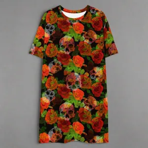 Skulls and Roses Oversized T-Shirt Dress 2XS-6XL