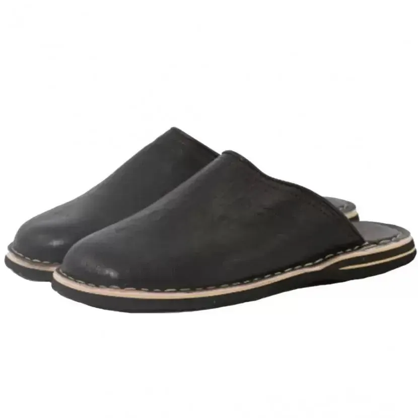 Soft Leather Slippers-Black