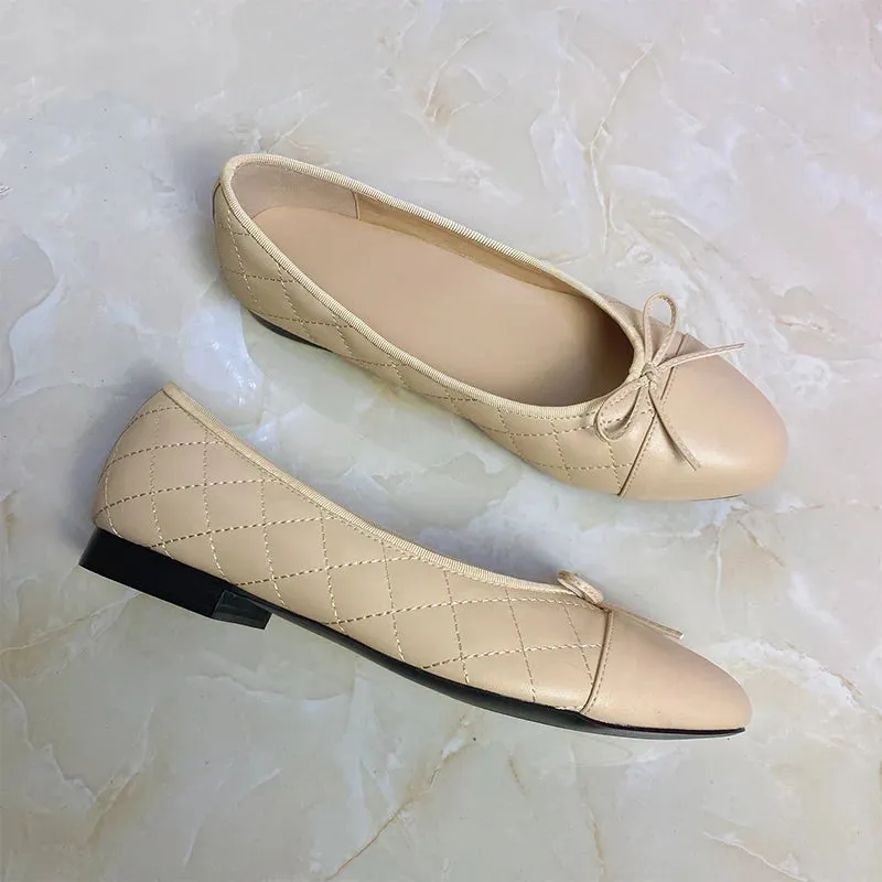 Stitching Leather Ballet Flats  Soft & Chic