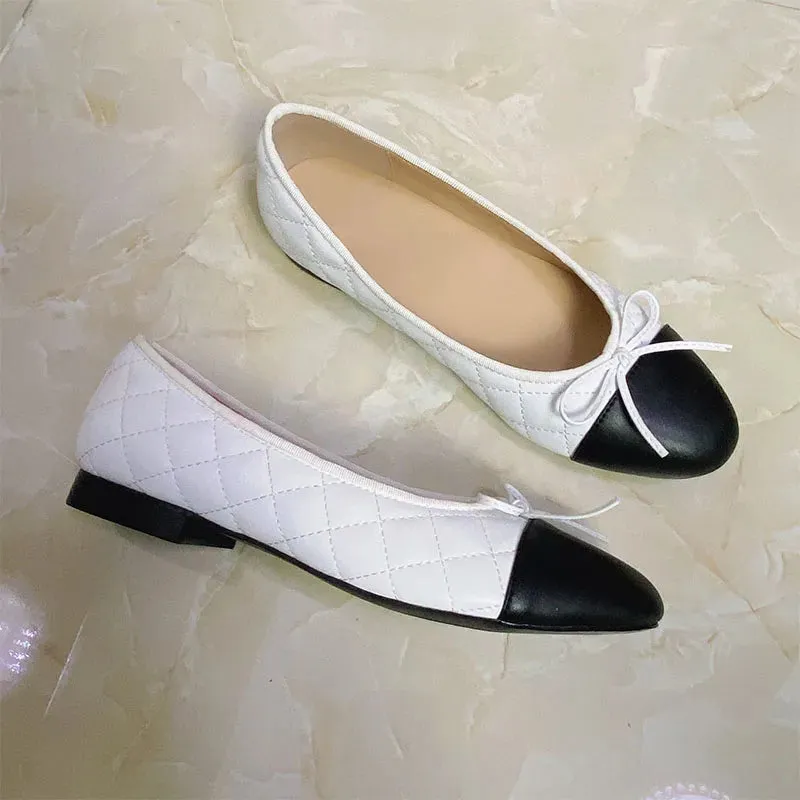 Stitching Leather Ballet Flats  Soft & Chic