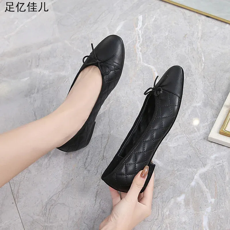 Stitching Leather Ballet Flats  Soft & Chic