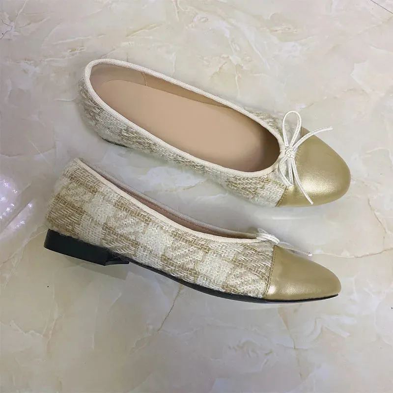 Stitching Leather Ballet Flats  Soft & Chic