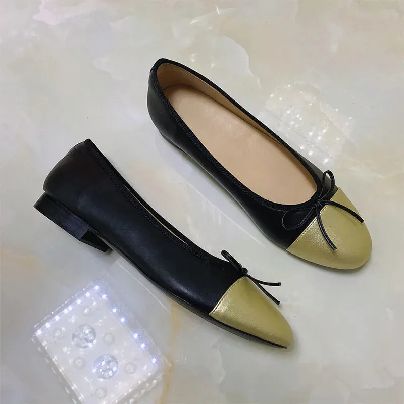 Stitching Leather Ballet Flats  Soft & Chic