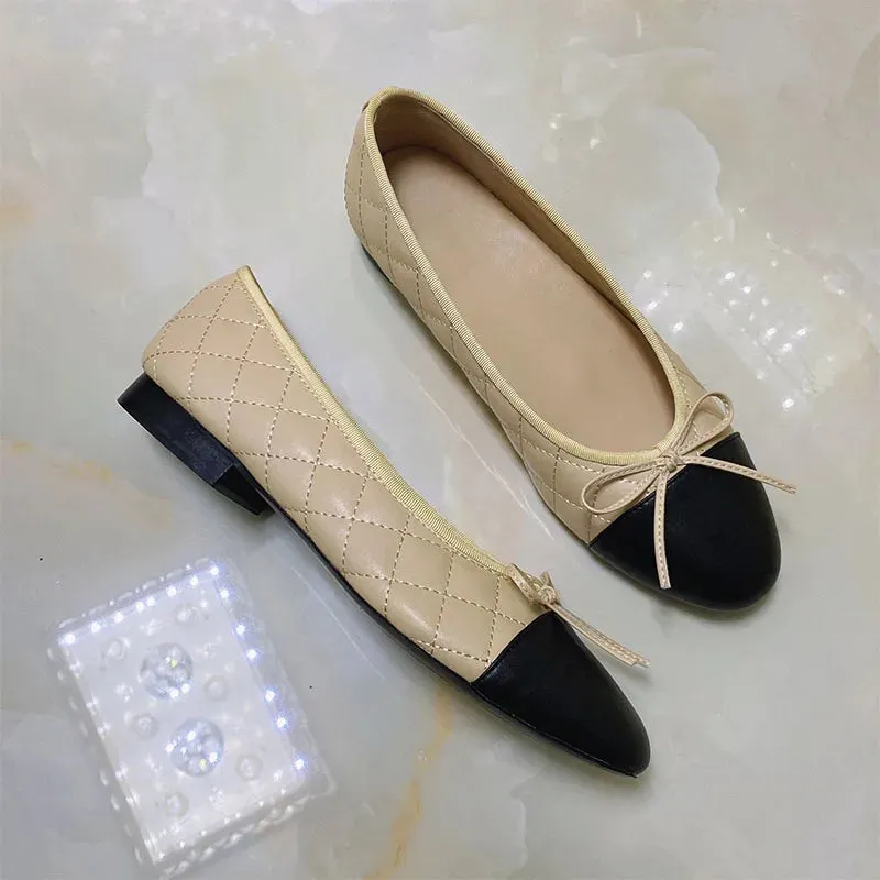 Stitching Leather Ballet Flats  Soft & Chic