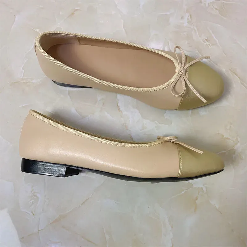Stitching Leather Ballet Flats  Soft & Chic
