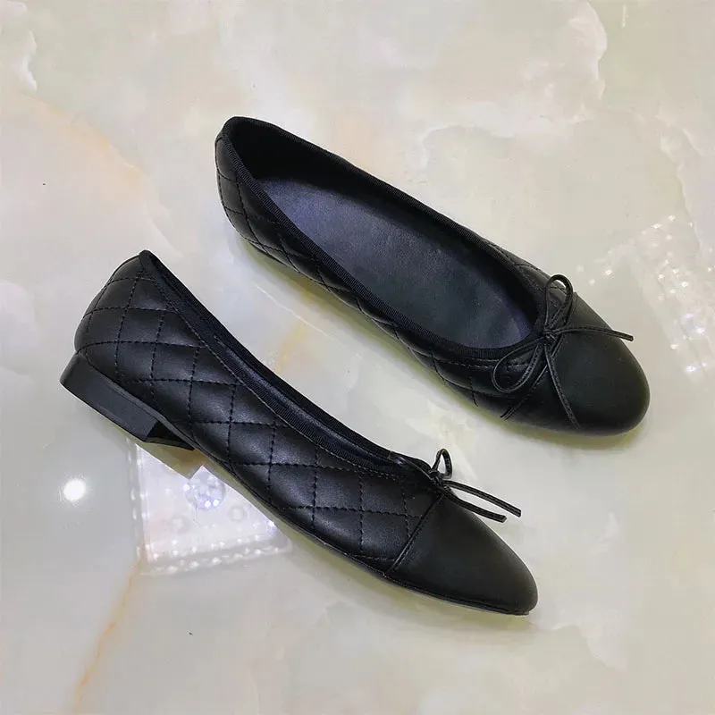 Stitching Leather Ballet Flats  Soft & Chic