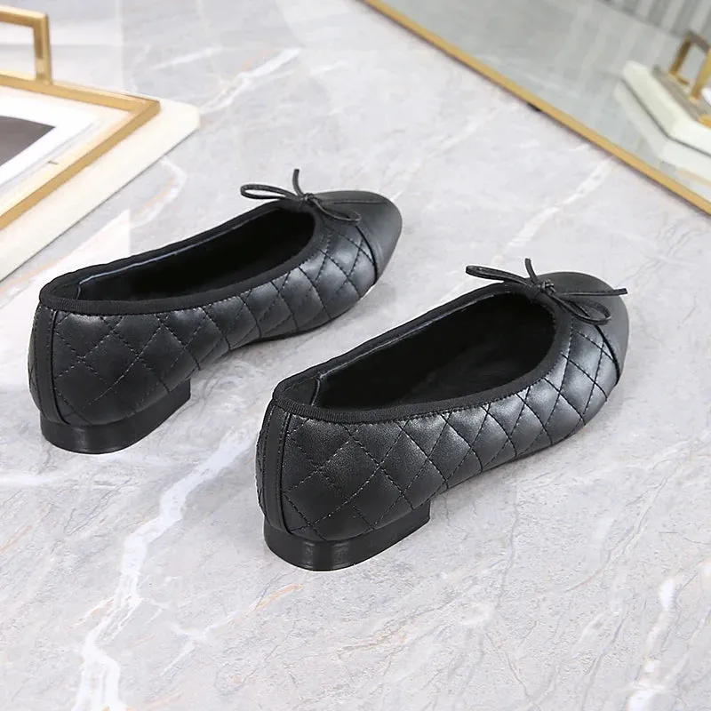 Stitching Leather Ballet Flats  Soft & Chic