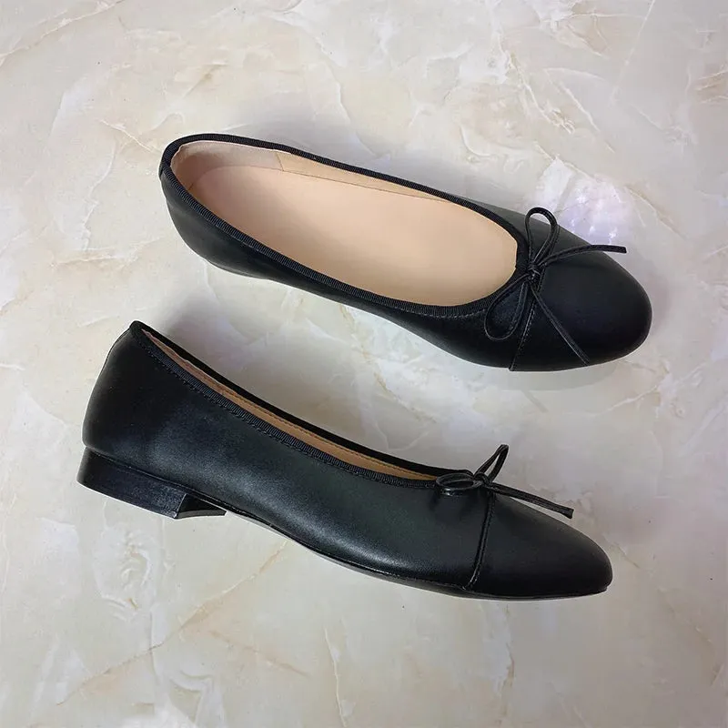 Stitching Leather Ballet Flats  Soft & Chic