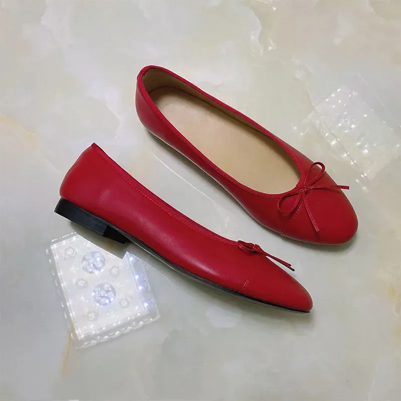 Stitching Leather Ballet Flats  Soft & Chic