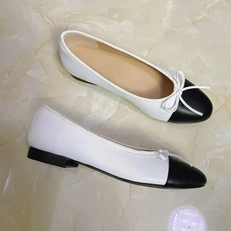 Stitching Leather Ballet Flats  Soft & Chic
