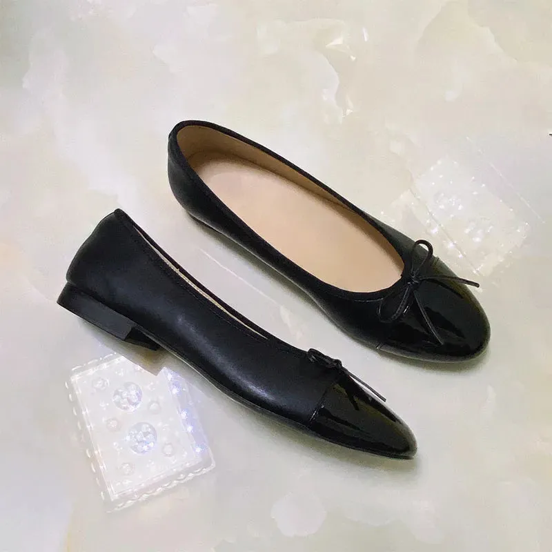 Stitching Leather Ballet Flats  Soft & Chic