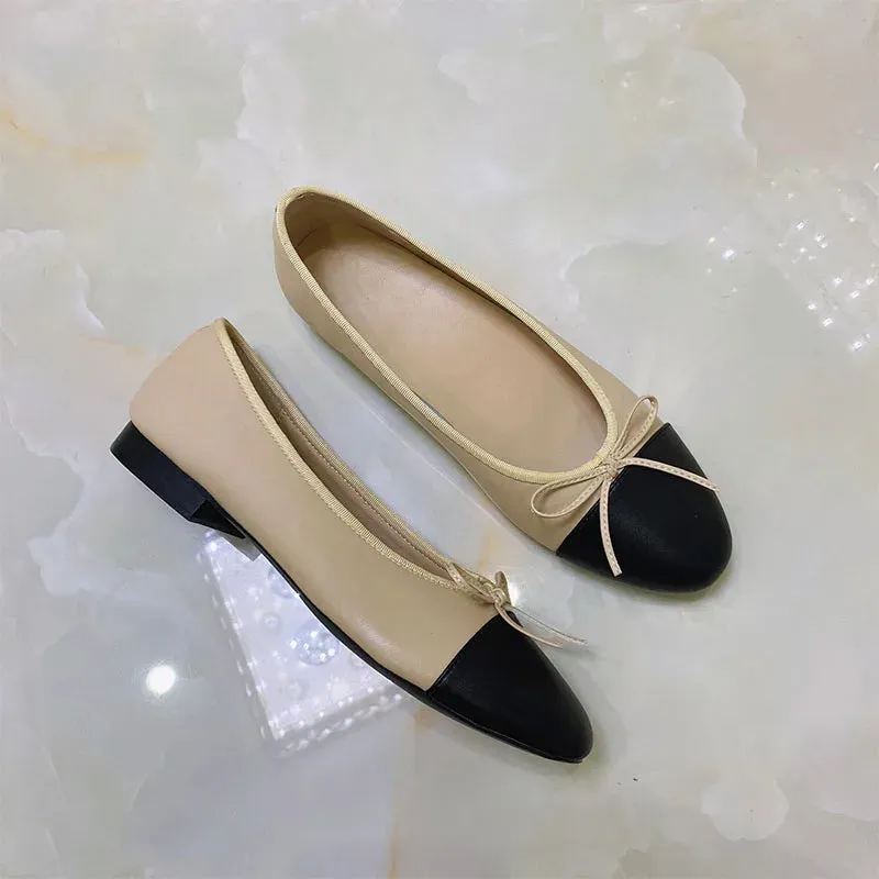 Stitching Leather Ballet Flats  Soft & Chic