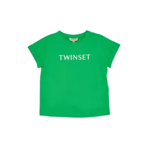 T-Shirt Bambina Verde logo stampato