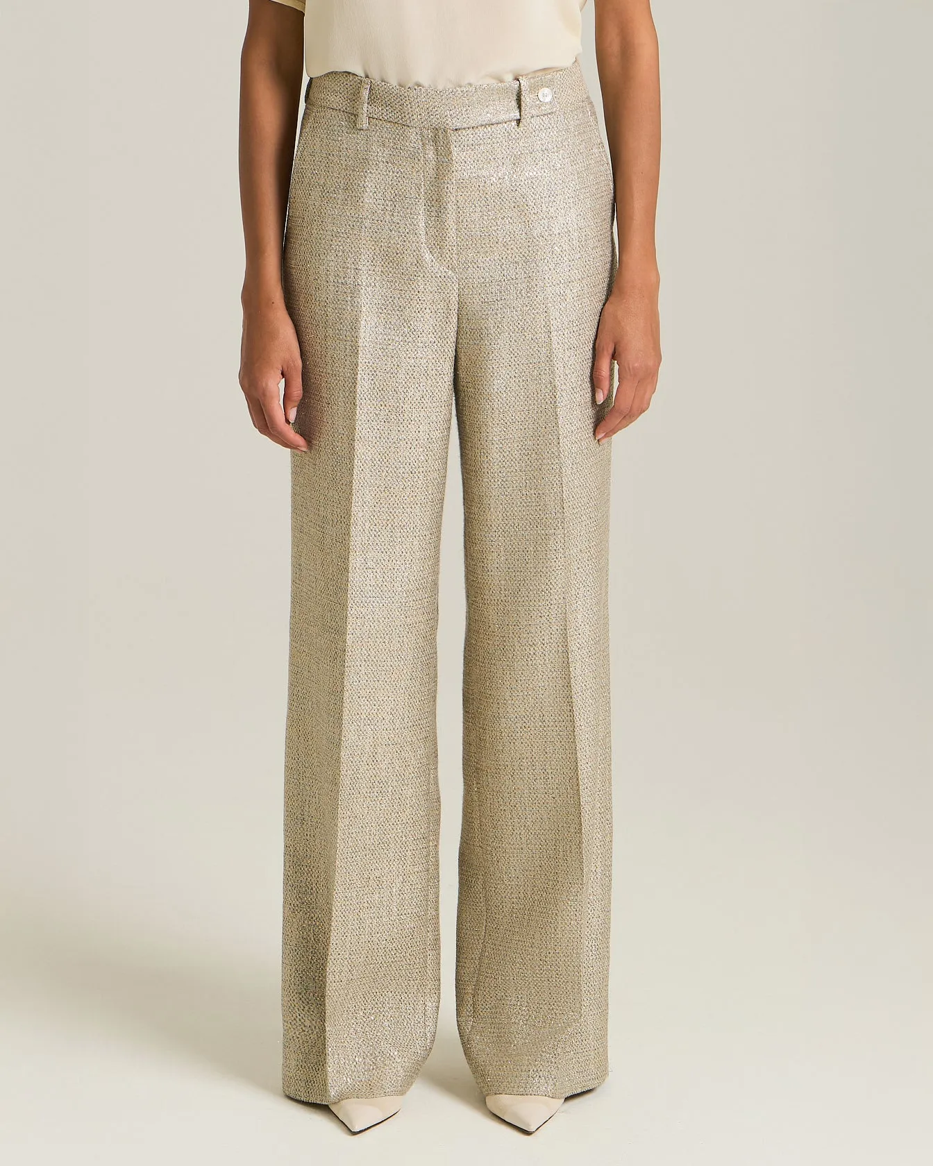 VISCOSE LAMÉ EFFECT TROUSERS