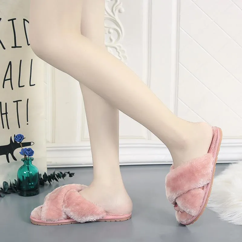 Warm Faux Fur Soft Plush Furry Slippers