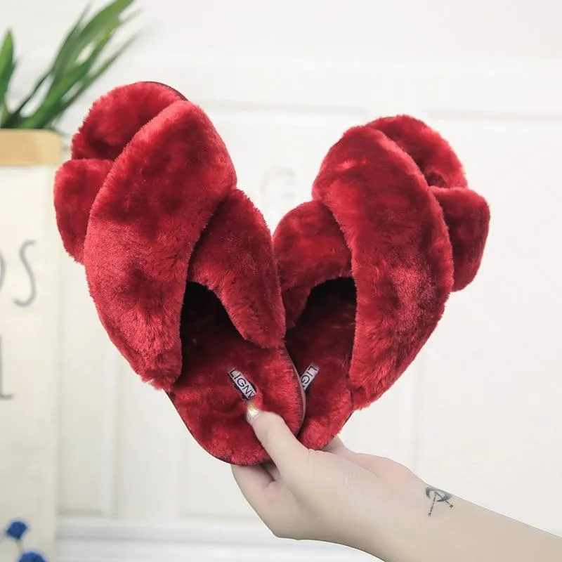 Warm Faux Fur Soft Plush Furry Slippers